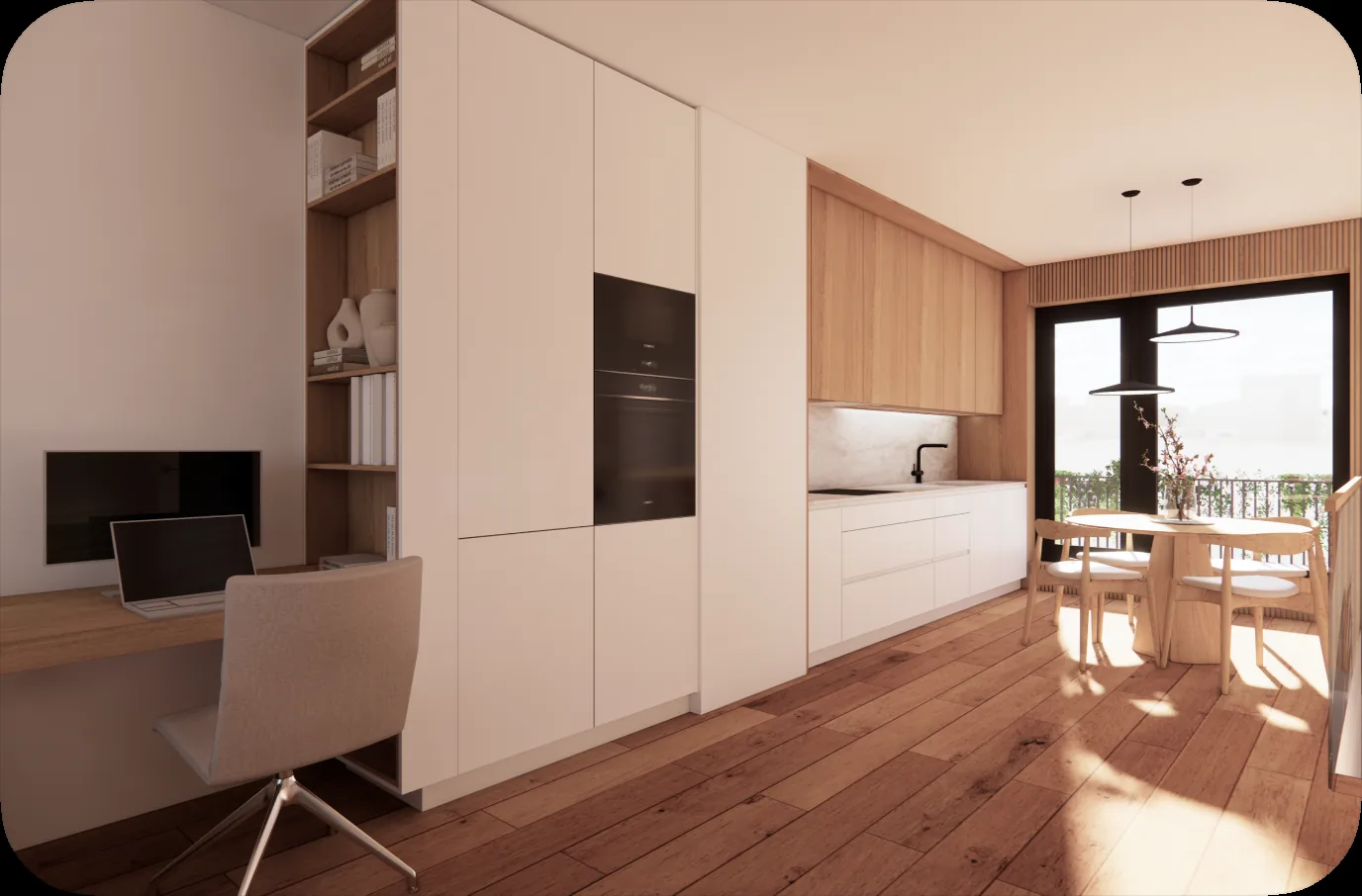 Byt 3kk – pracovní kout a kuchyně