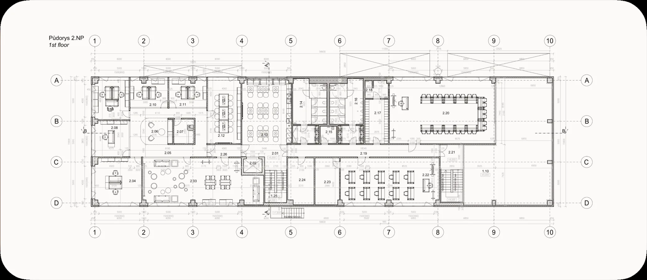 Tréninkové centrum – půdorys 2NP